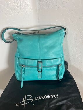 b. makowsky Turquoise Leather Shoulder Bag